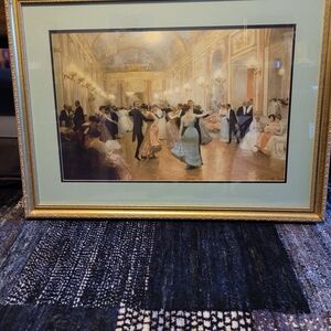 Elegant Ballroom Dance Art Print with Gold Frame